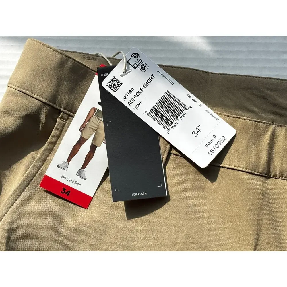 NWT Adidas Golf Shorts Men's 34 Khaki Hemp Flat Front Performance Golf Short